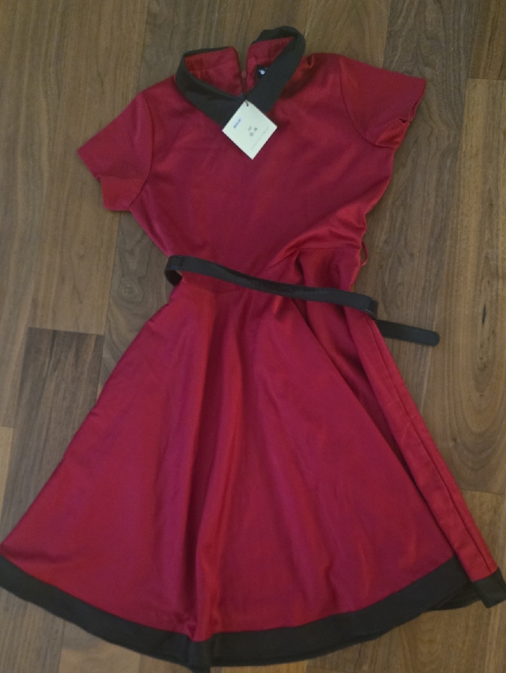 Girls' Red Fit-and-Flare Dress with Contrast Black Trim
